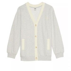 PINK VICTORIA’S SECRET PREMIUM FLEECE BOYFRIEND CARDIGAN GREY/CREAM SIZE SMALL